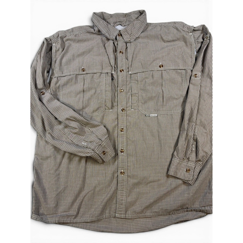 Drake Waterfowl Systems Mens XL Brown Plaid Fishing Hunting Shirt Ventilated L/S